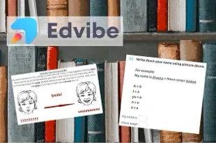 A bookshelf with a mix of old and new books, featuring two educational worksheets.